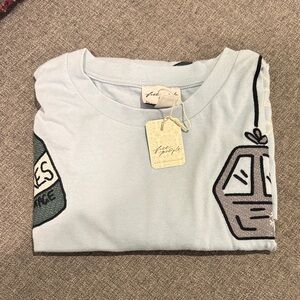 Free People Light Blue Embroidered Tee Apres ski